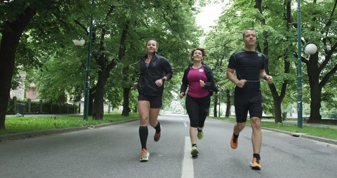 Group of joggers practicing early in morning