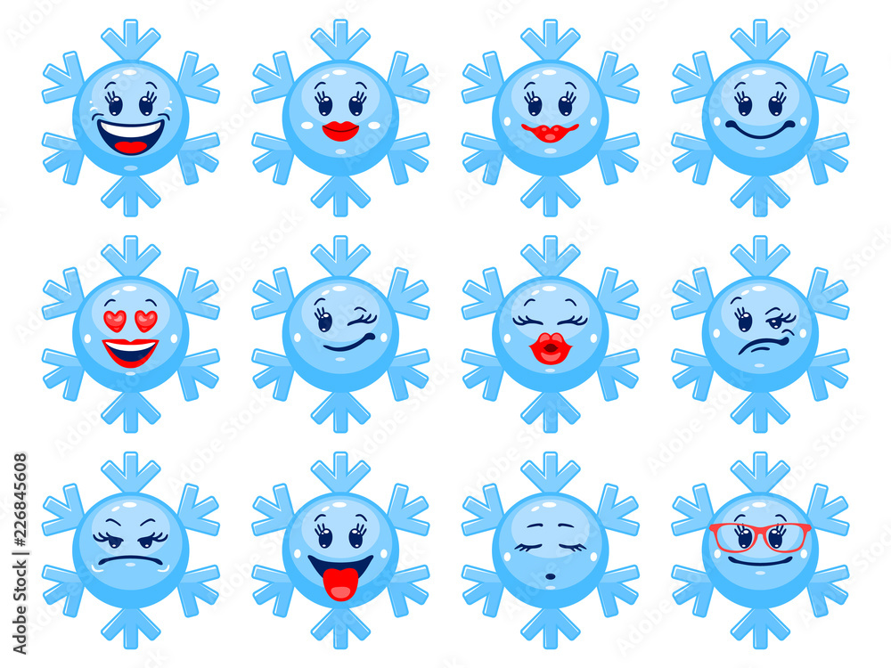Canvas Prints vector set of winter emoticons. collection of snowflakes with different emotions in cartoon style on