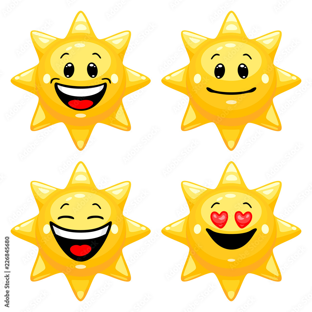 Canvas Prints vector set of sun emoticons. collection of sun characters with different emotions in cartoon style o