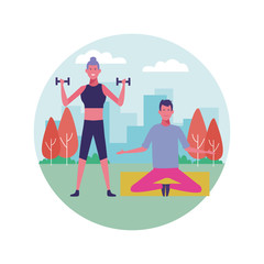 people exercising at park icon