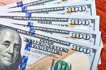 Dollars Closeup Concept. American Dollars Cash Money. One Hundred Dollar Banknotes.