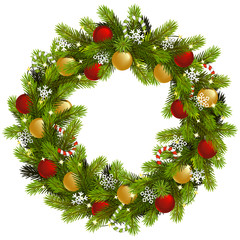 Vector Christmas Fir Wreath with Garland