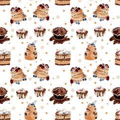 Tasty seamless pattern with cakes in vector