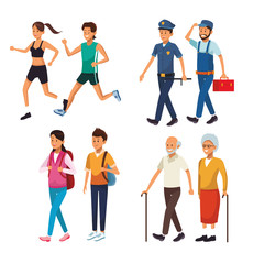 Fototapeta premium set city people walking cartoons