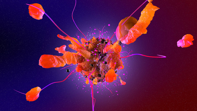 3D rendered Illustration of a aggressively growing Cancer cell spreading in the body.
