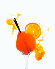 water red background white inside under paints acrylic smoke streaks aperol spritz cocktail glass...