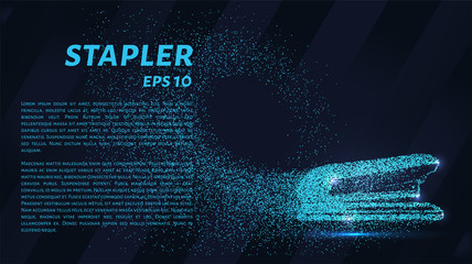 The stapler of the particles. The stapler consists of small circles and dots. Vector illustration