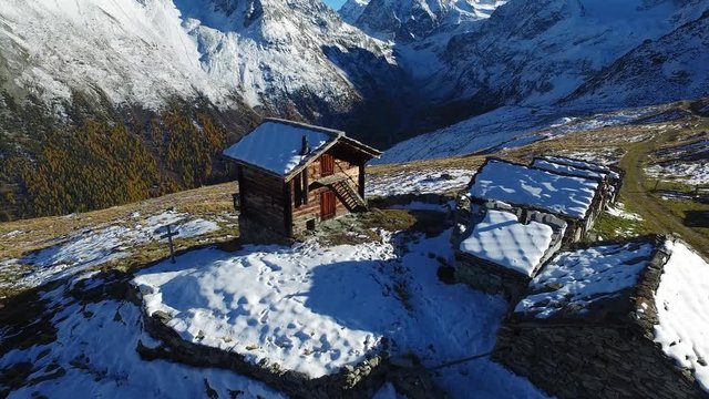 Aerial shot of typical chalet in the Swiss Alps (Arolla, Valais - Switzerland)
Autumn colors