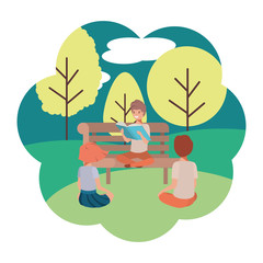 group of people in park chair avatar character
