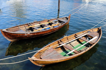 wooden boats in harbor Kristiansand Norway