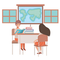 young students sitting in school desk