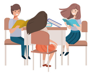 group students sitting in school desk avatar character