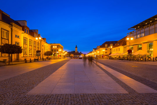 Kosciusko Main Square with Town Hall in Bialystok at night, Poland.
