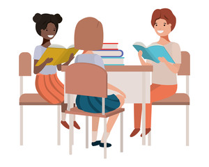 group students sitting in school desk avatar character