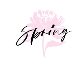 Spring phrase with flower. Modern vector brush calligraphy.