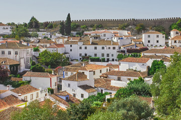 Authentic cityscape of Obidos, Portugal. Town surrounded by wall