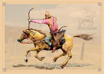 Scythian mounted archer. Historical illustration. Ancient warrior.  © Lunstream