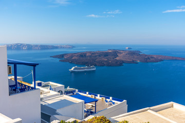 Santorini, Greece. Picturesque view of traditional cycladic Santorini houses on cliff