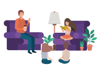 man with children in living room avatar character