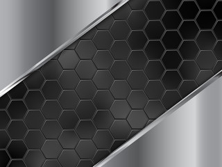 Abstract silver and black background with hexagons. Vector illustration