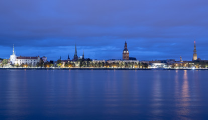 Fototapeta na wymiar Amazing panoramic view of Riga in Latvia, Panorama of the old Town in Riga in the Night