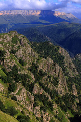 Fototapeta na wymiar Panoramic view of the high plateau in the North Caucasus in Russia.