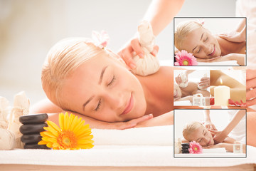 Obraz na płótnie Canvas Blonde lady enjoying massages at health spa