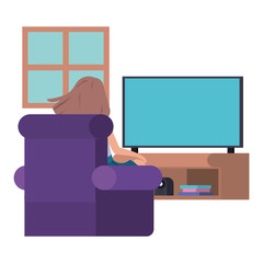 young woman sitting in the livingroom avatar character