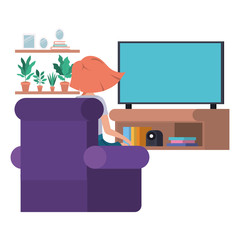 young woman sitting in the livingroom avatar character