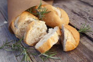 Fresh bread slice pastry on rustic table