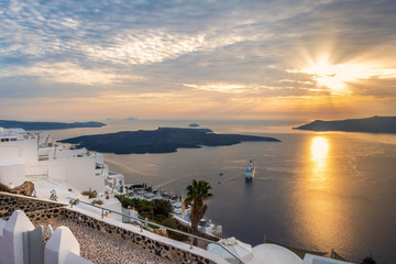 Fototapeta premium Santorini, Greece. Picturesque view of traditional cycladic Santorini houses on cliff