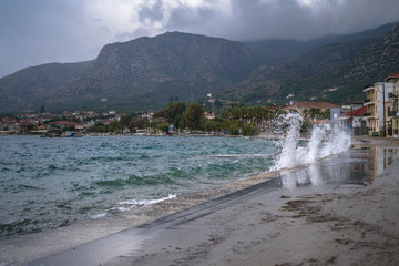 Seacoast storm with waves