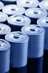 Row of AA Alkaline Batteries Close-Up