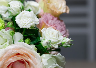 Flowers, white and pink roses, close up