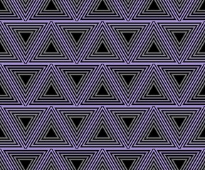 Background abstract composed of purple triangles n black background, seamless patterns, simple geometric shapes, optical illusion 3d effect, vector illustration