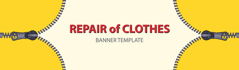 Yellow horizontal banners with empty place for text. Open zipper lock on white background. Narrow banner templates for your projects.