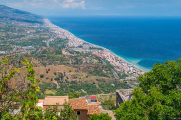 Obraz premium Panoramic view from Forza d'Agrò. Province of Messina, Sicily, southern Italy.