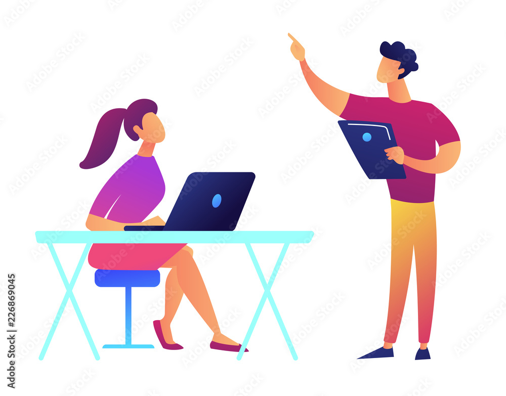 Canvas Prints professor with tablet pointing and student with laptop vector illustration.