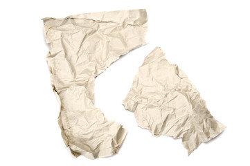 Wrinkled and torn paper on white background.