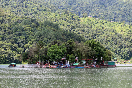 The Tal Barahi Nepali Budhdist temple by the middle of Phewa Lake in Pokhara
