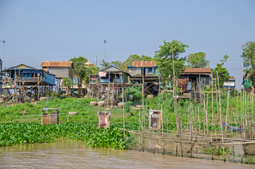 Stilted village of Tonle Sap Lake in Cambodia