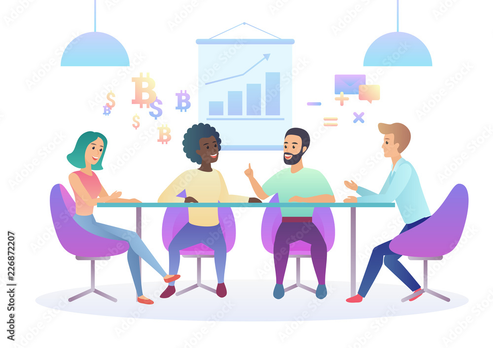 Aufkleber trendy gradient color illustration of creative coworking center. business meeting in office. multicu