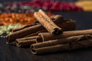 Cinnamon sticks on table