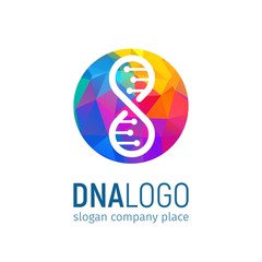 The logo of the DNA in circle with a polygonal texture. Isolated Deoxyribonucleic acid colorful logotype on white background. 25 april world genetic day concept