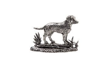 silver dog statuette isolate on white