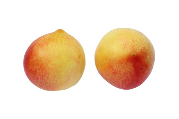 Two nectarines. Close-up. Isolated object on white background. Isolate.