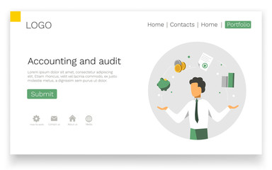 Accounting and audit web design concept. Modern colorful design. Landing page template.