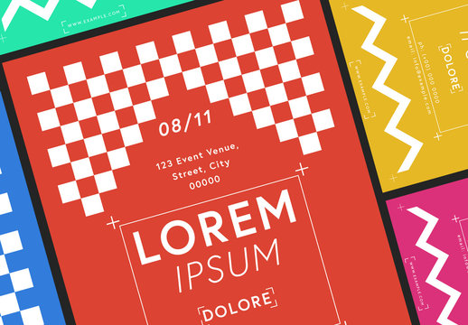 Event Flyer Layout with Checkered Pattern