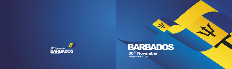 Independence Day Barbados flag ribbon two fold landscape background