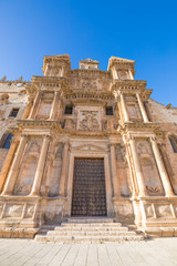Fototapeta premium facade of Saint Mary of the Assumption church, landmark and baroque monument from year 1627, in Gumiel de Izan, village in Burgos, Spain, Europe